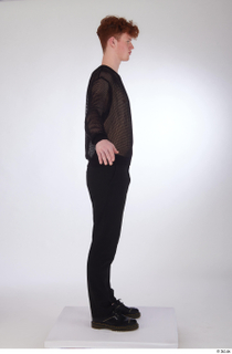 Fergal a-pose black leather shoes black mesh t-shirt black trousers…
